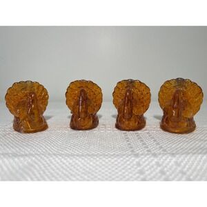 Williams Sonoma 4 Amber Turkey Taper Candleholders 2.5 Inches Tall‎